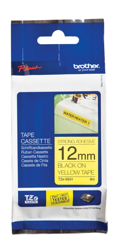 Image of Brother TZe-S631 Authentic Schriftband Extra-stark klebend Schwarzer Druck auf Gelb 12 mm x 8m