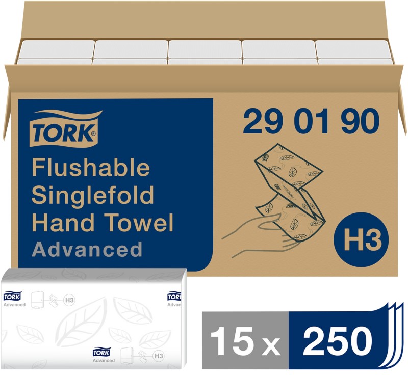 Tork Advanced Falthandtücher H3 Z-falz Weiß 2-lagig 290190 15 Stück à 250 Blatt