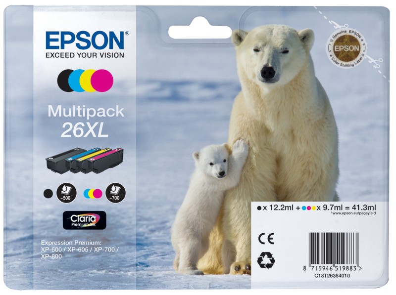 Thumbnail - Epson 26XL Original Tintenpatrone C13T26364010 Schwarz, Cyan, Magenta, Gelb Multipack 4 Stück