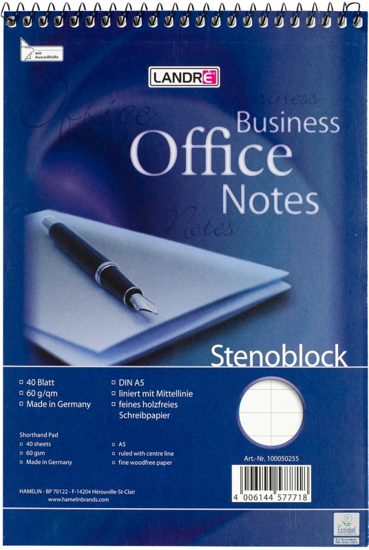 LANDRÉ Office Notizblock DIN A5 Liniert Spiralbindung Pappe Farbig sortiert Nicht perforiert 80 Seiten Pack 10