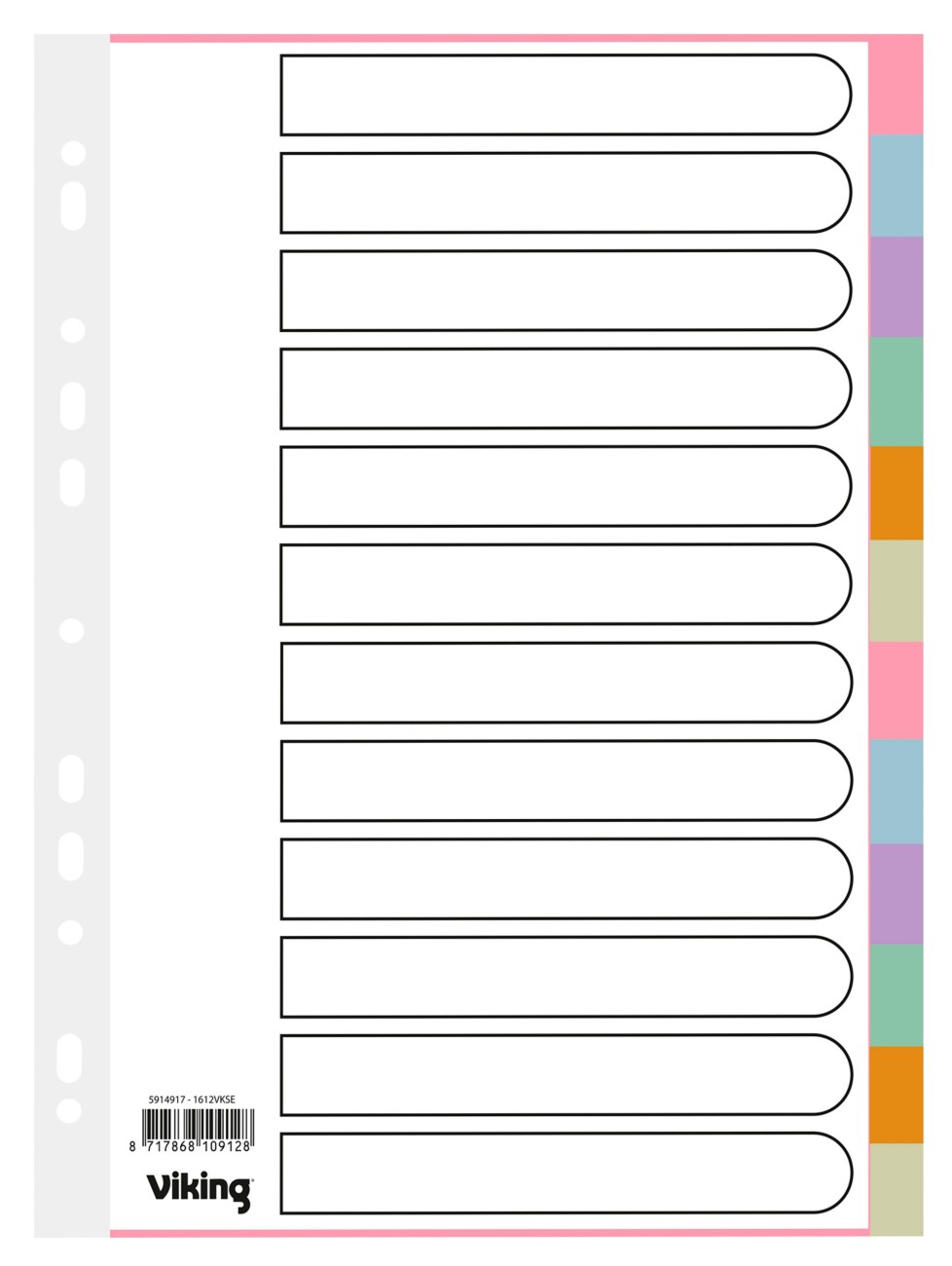 Viking Blank Dividers A4 Assorted Multicolour 12 Part Cardboard Rectangular 11 Holes