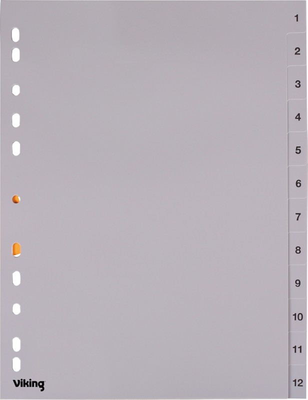 Viking Register Numerical DIN A4 Grau 12-teilig Perforiert Kunststoff 1 bis 12