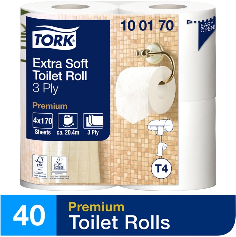 Tork T4 Premium Toilet Roll 3 Ply 100170 40 Rolls of 170 Sheets