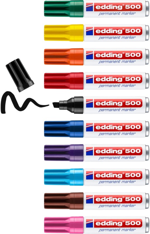 edding 500 Permanentmarker Breit Keilspitze 2 - 7 mm Farbig sortiert Nachfüllbar Wasserbeständig 10 Stück