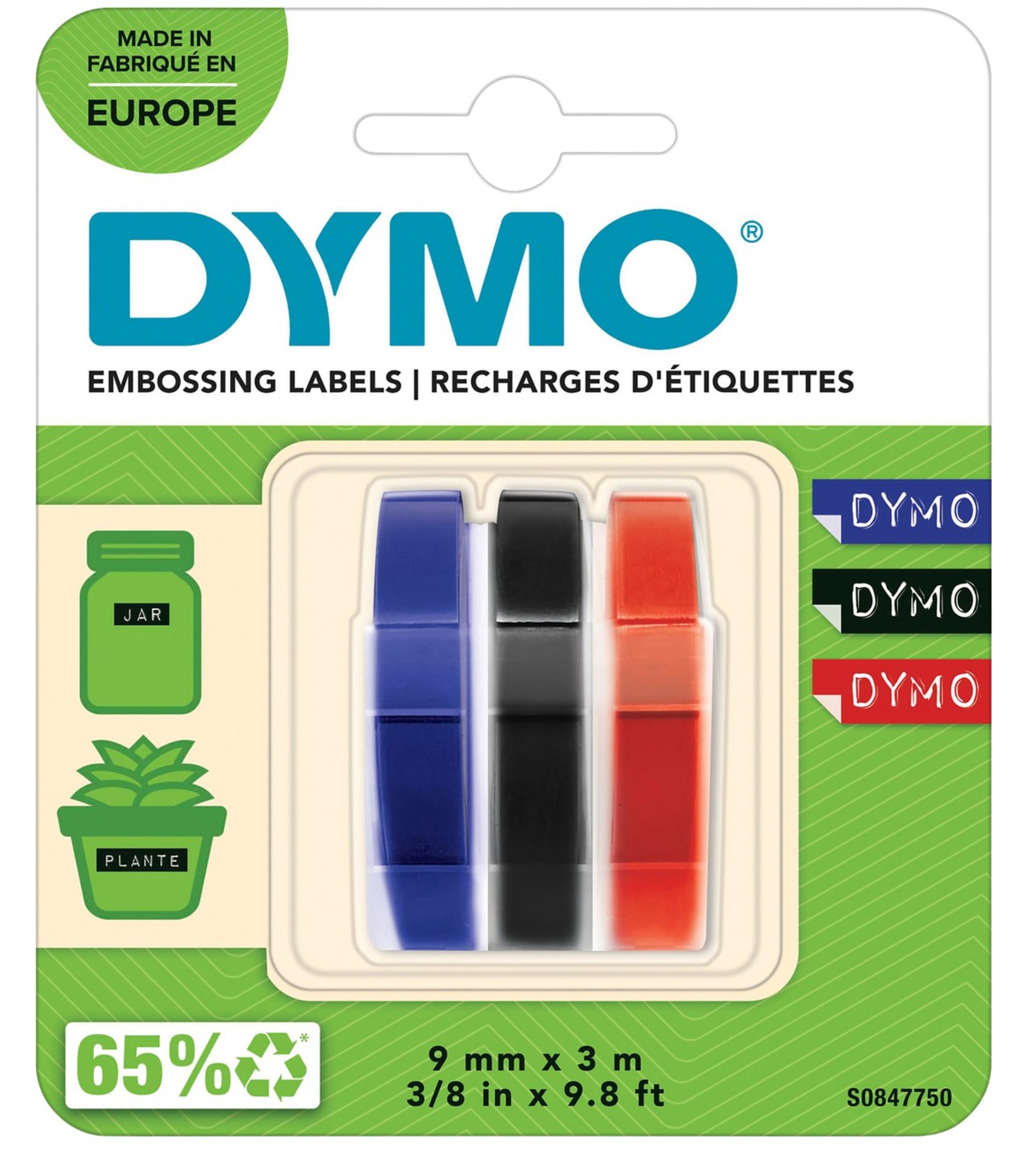 Dymo Pack Of 3 Red Blue Black Embossing Tape 9mm x 3m For Omega Label Printer - Image 10