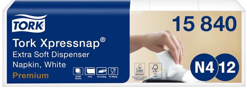 Tork Xpressnap Einweg Servietten Papier Weiß 8 Pack à 500 Blatt