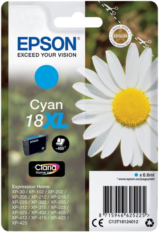 Epson 18XL Original Tintenpatrone C13T18124012 Cyan