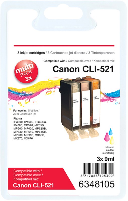 Viking CLI-521C/M/Y Kompatibel Canon Tintenpatrone 3 Farbig Multipack 3 Stück