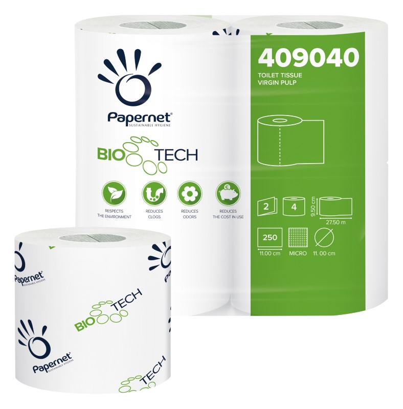 Papernet Bio Tech Toilettenpapier 2-lagig 409040 4 Rollen à 250 Blatt