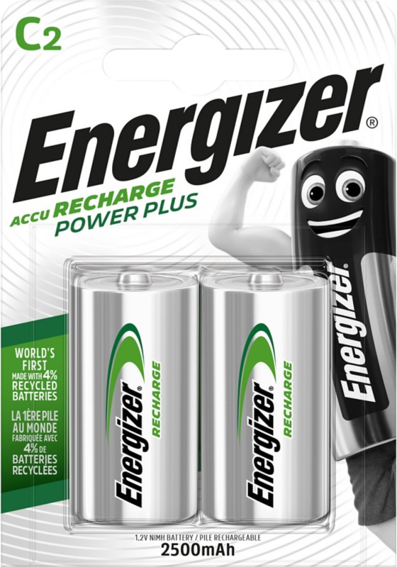 Energizer C Wiederaufladbare Batterien Power Plus HR14 2500 mAh NiMH 1,2 V 2 Stück