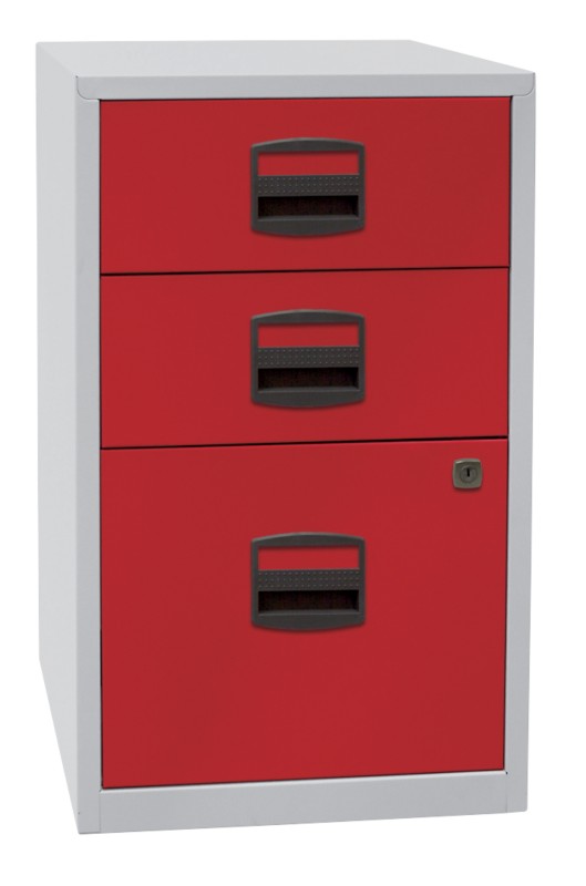 Thumbnail - Bisley Home Beistellschrank 3 Schubladen Lichtgrau, Kardinalrot 413 x 400 x 672 mm