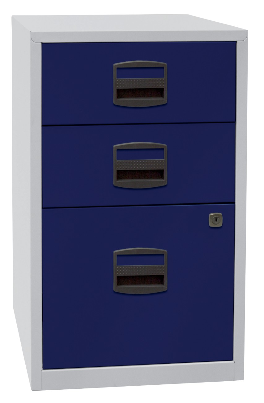 Bisley Home Beistellschrank 3 Schubladen Lichtgrau, Oxfordblau 413 x 400 x 672 mm