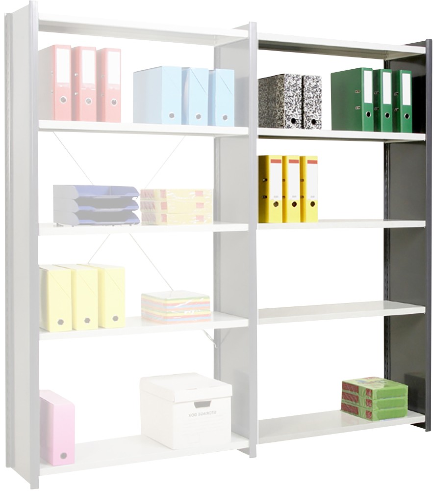 MANORGA Epsilon Anbauregal 5 Fachböden lackierter Stahl 1.000 x 300 x 2.000 mm Grau