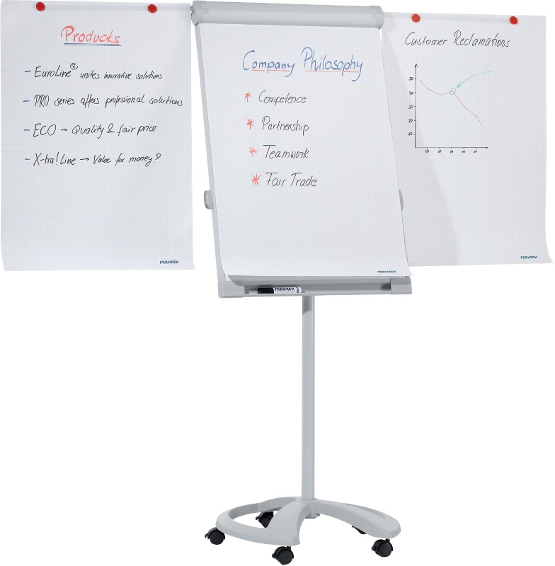 Franken Freihstehendes Magnetisches Flipchart Proline Höhenverstellbar 67 x 95cm Mit 5 Rollen und Stiftablage Weiß