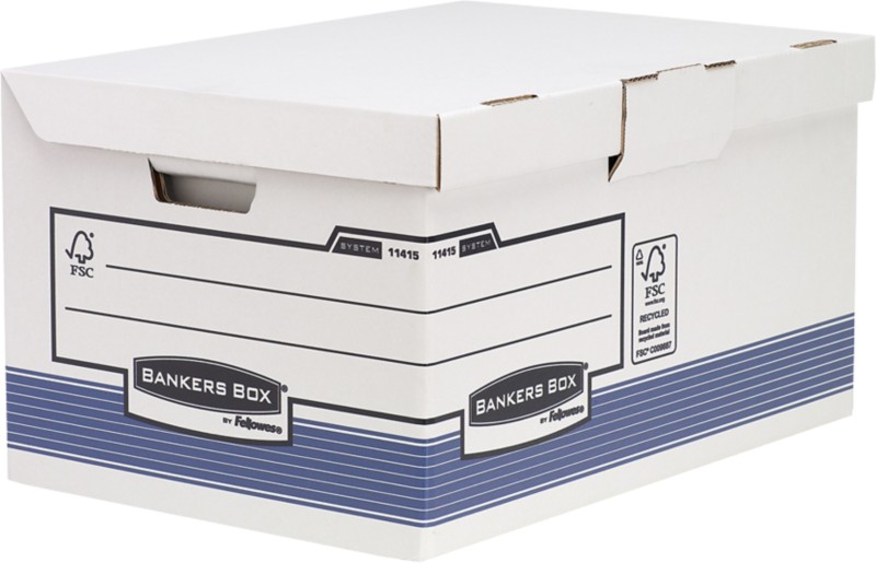 Bankers Box System Archivbox mit Klappdeckel FastFold Besonders stabil FSC Blau 293 (H) x 378 (B) x 545 (T) mm 10 Stück