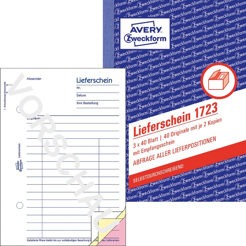 AVERY Zweckform Lieferschein mit Empfangsschein 1723 DIN A6 hoch Nicht perforiert 120 Blatt