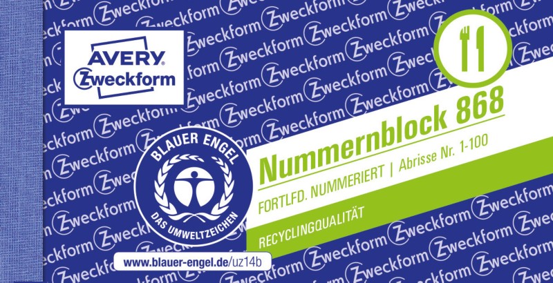 Avery Zweckform Nummernblöcke/868, farbig sortiert, 1-100, 105x53mm, 100Blatt
