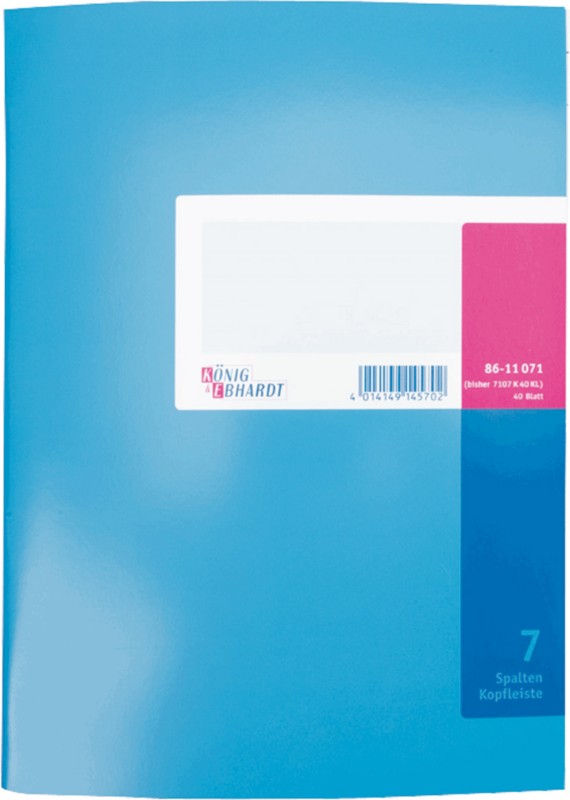 K+E Spaltenbücher /8611071-7107K40KL, blau, 7 Spalten, DIN A4, Inh.40 Blatt