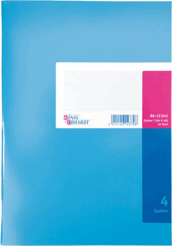 K+E Spaltenbücher 8612041-7104K40, blau, 4 Spalten, DIN A4, Inh.40 Blatt