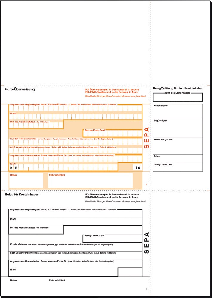 Sigel PC-SEPA-Überweisung/ZV572, beleglesefähig, MP, 90 g/m², A4, Inhalt 250 Formulare 6653304