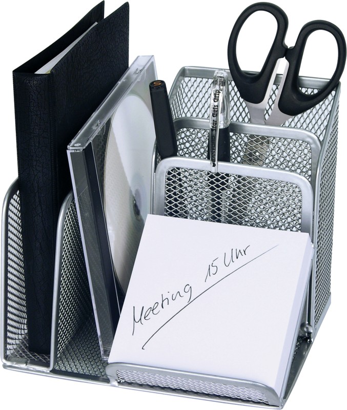 Wedo Schreibtisch-Organizer Mesh 65554, silber, 4 Fächer, 158x145x135mm