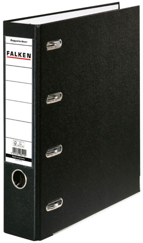 Falken Doppelmappe DIN A5 70 mm Schwarz 4 Ringe S70 Pappkarton, PP (Polypropylen) Querformat