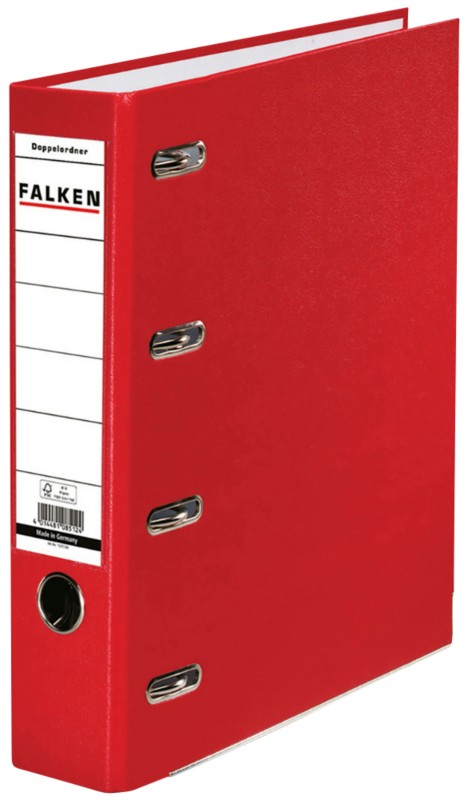 Falken Doppelmappe DIN A5 70 mm Rot 4 Ringe S70 Pappkarton, PP (Polypropylen) Querformat