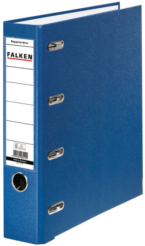 Falken Doppelmappe DIN A5 70 mm Blau 4 Ringe S70 Pappkarton, PP (Polypropylen) Querformat