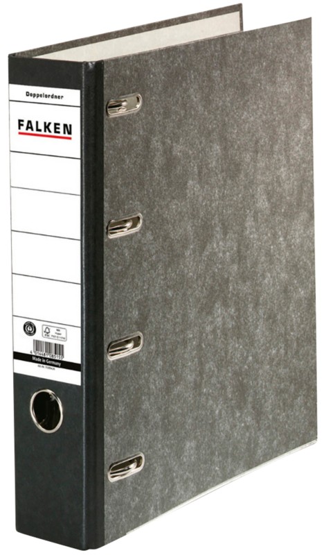 Falken Doppelmappe DIN A5 70 mm Schwarz 4 Ringe S70 Pappkarton, PP (Polypropylen) Querformat Recycled