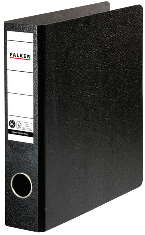 Falken Ordner DIN A5 50 mm Schwarz 2 Ringe N50 Pappkarton, PP (Polypropylen) Hochformat Recycled