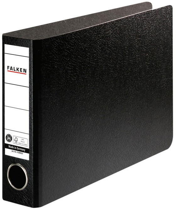 Thumbnail - Falken Schmal Ordner DIN A5 50 mm Schwarz 2 Ringe Pappkarton, PP (Polypropylen) Querformat Recycled