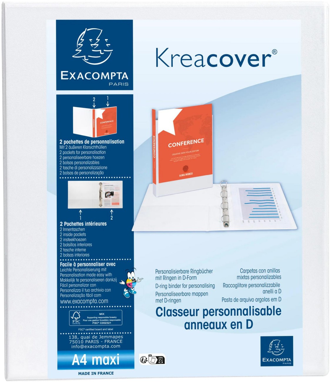 Exacompta 40 Mm Ring Binder Pp A4 Maxi 4 Rings White 51943E