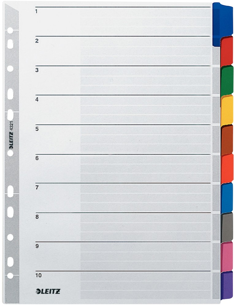 Leitz Mylar Blanko Register DIN A4 Mehrfarbig 10-teilig 160 g/m² Mylar 11 Löcher 4321 6675732