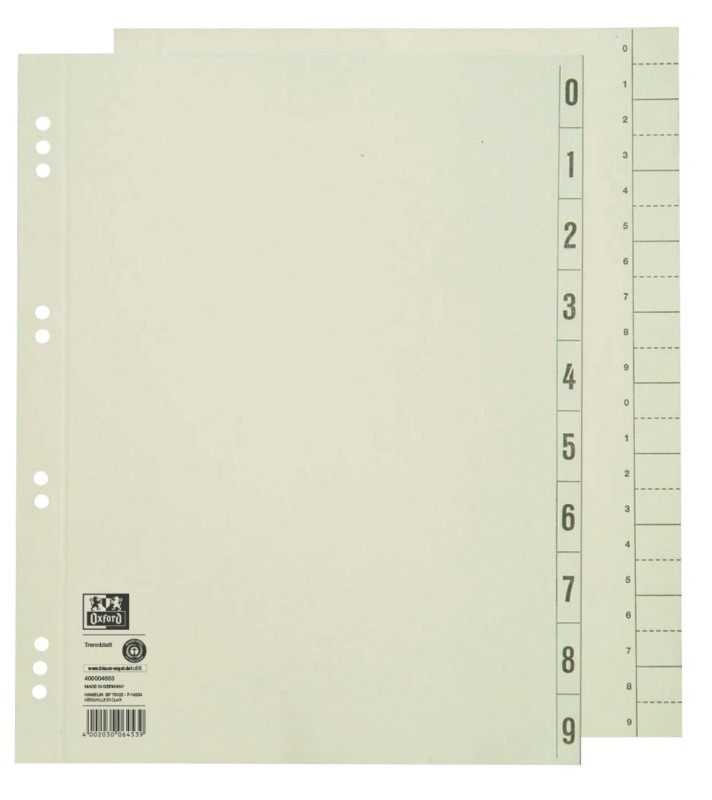Thumbnail - OXFORD 1 bis 10 Zahlenregister DIN A4 Chamois 10-teilig Pappkarton 10 Löcher 6453 100 Stück
