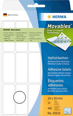 Thumbnail - HERMA Universaletiketten 10610 Weiß 20 x 50 mm 32 Blatt à 15 Etiketten