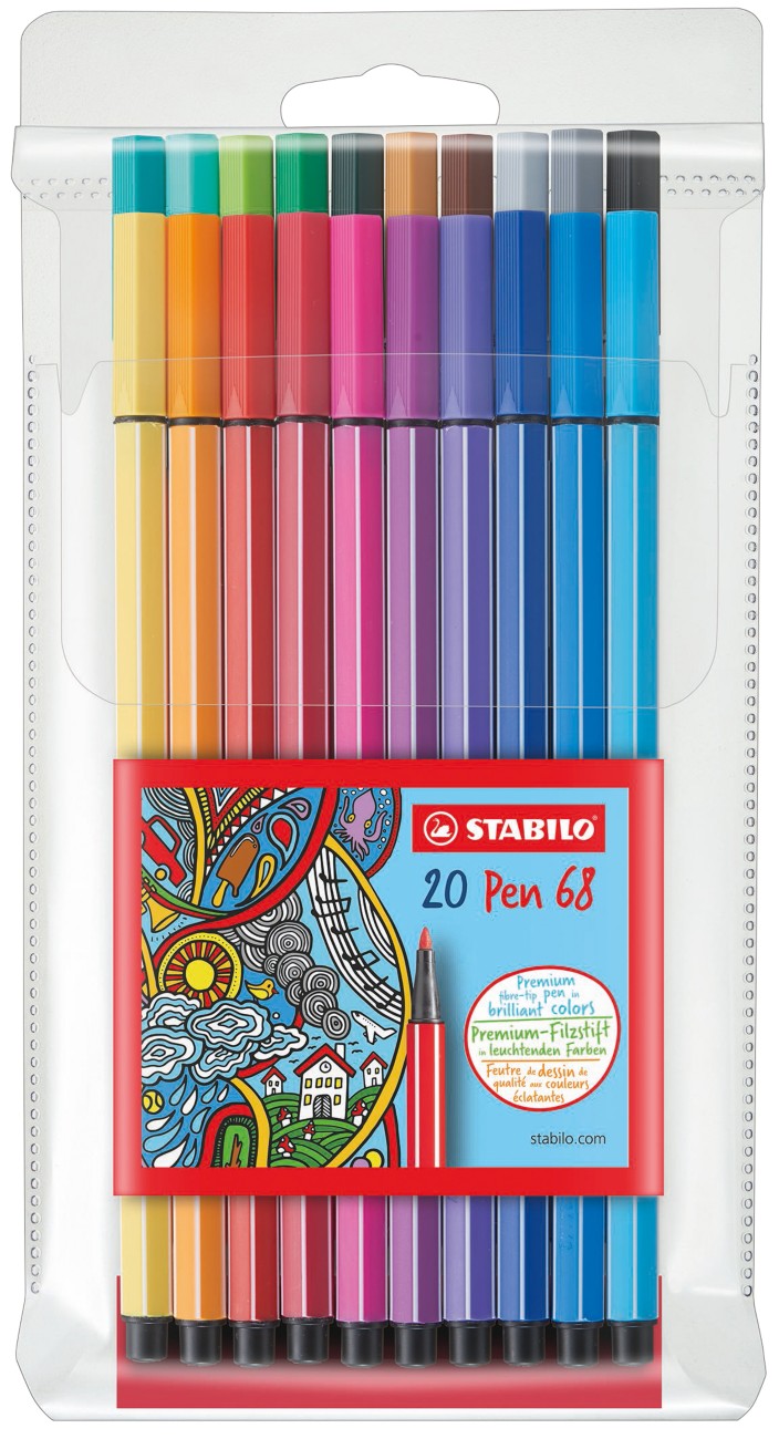 Stabilo Pen 68, Fasermaler, 20er Etui/6820PL, farblich sortiert, 1mm, Inhalt 20 Stück