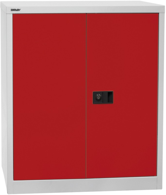 Thumbnail - Bisley Universal Flügeltürenschrank Stahl 1 Fachboden abschließbar 914 x 400 x 1.000 mm Hellgrau, Rot