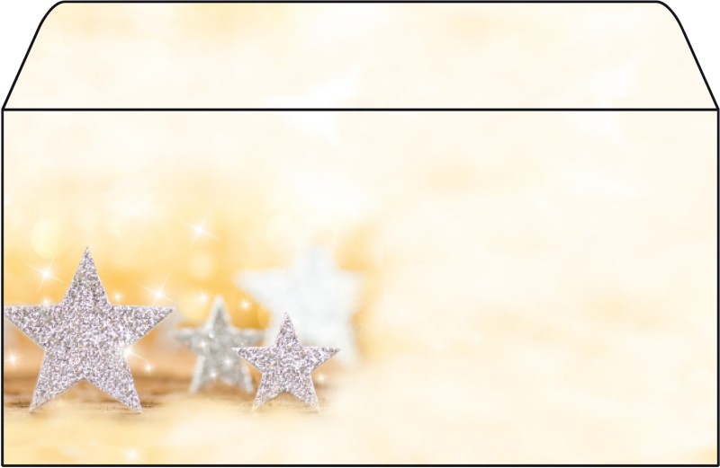 Sigel Glitzersterne Weihnachtsumschläge C5/6 90 g/m² Beige, Silber 50 Stück