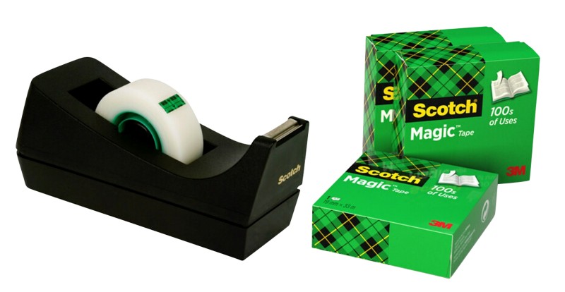 Scotch Klebebandabroller C38 Schwarz mit 4 Rollen Scotch Magic 810 Klebefilm Matt Unsichtbar 19 mm (B) × 33 m (L)