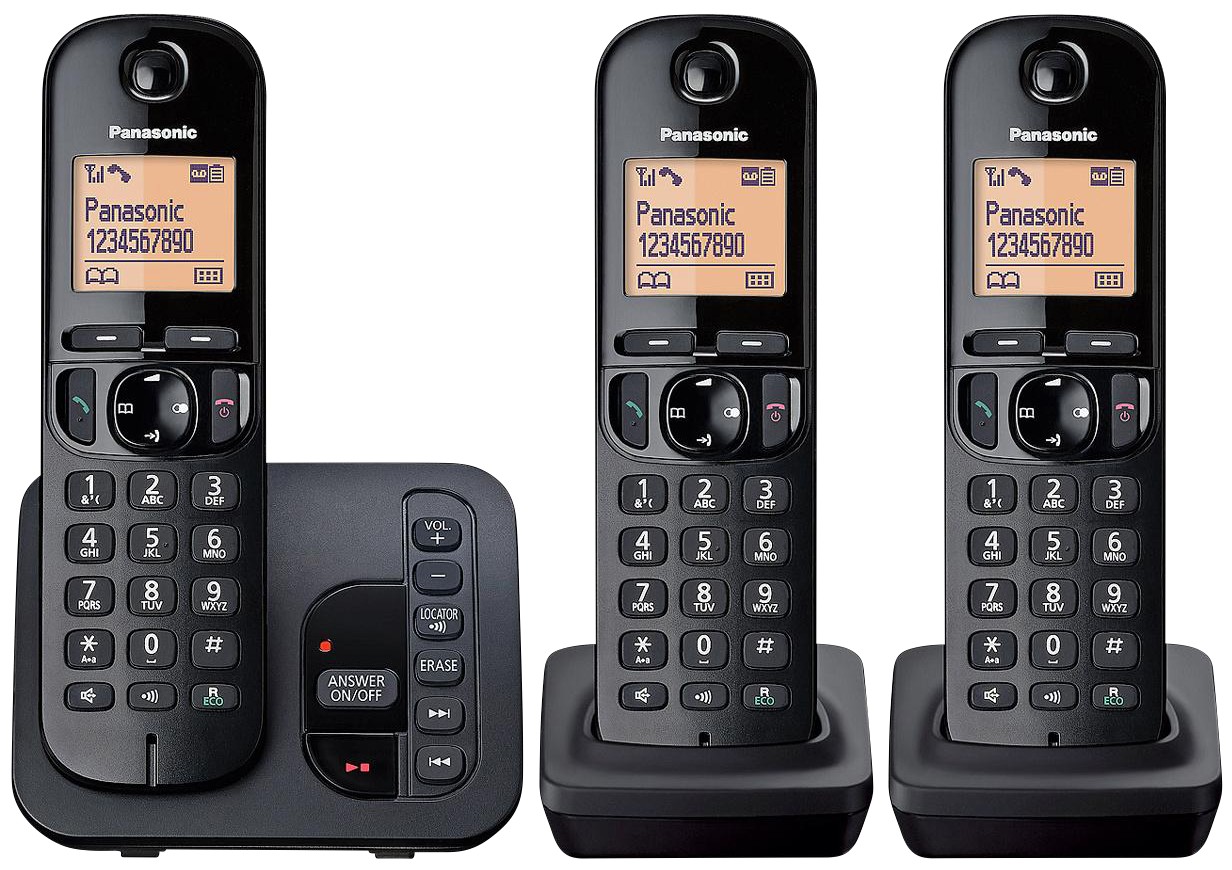 Panasonic Trio Cordless Telephone With Answering Machine Kx-Tgc220eb Black