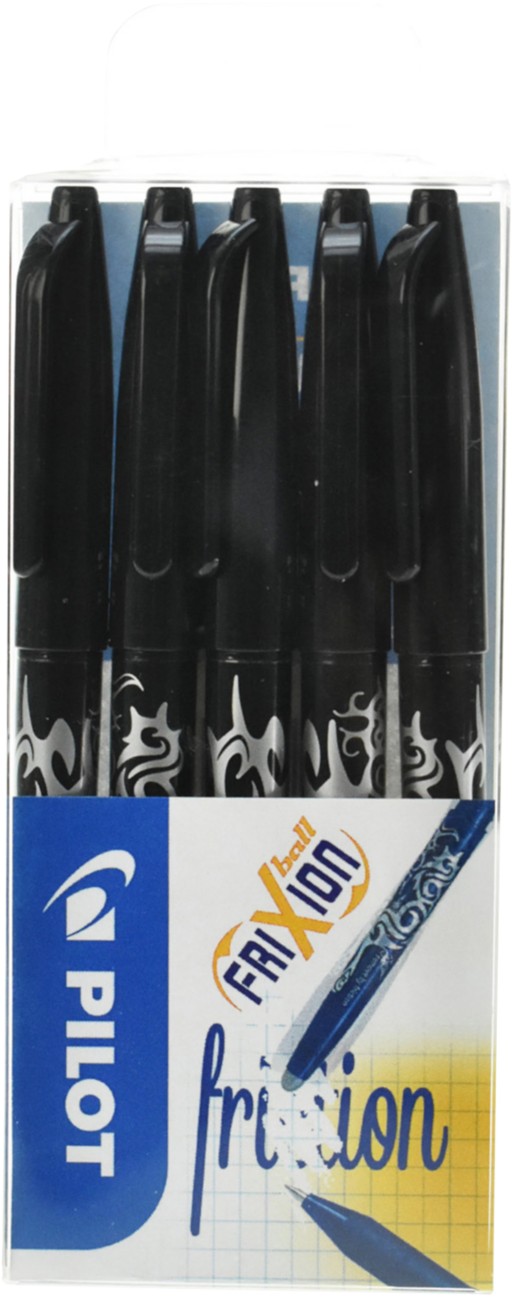 Pilot Frixion Non-Retractable Rollerball Pen Black 0.35 Mm Medium Refillable 50% Recycled Pack Of 5