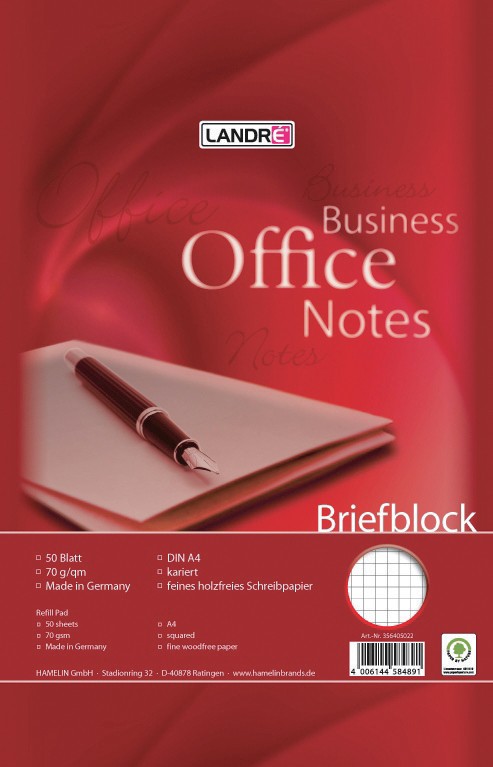 LANDRÉ Briefblock Business Rot Kariert Nicht perforiert DIN A4 20,8 x 5 x 30,2 cm 50 Blatt