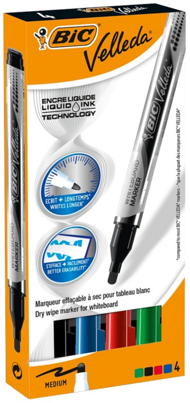 BIC Velleda Whiteboard-Marker Extra Breit Rundspitze Farbig sortiert 4 Stück