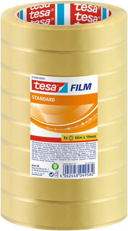 tesa Klebeband tesafilm Standard 57208 Transparent 19 mm (B) x 66 m (L) PP (Polypropylen) 8 Rollen