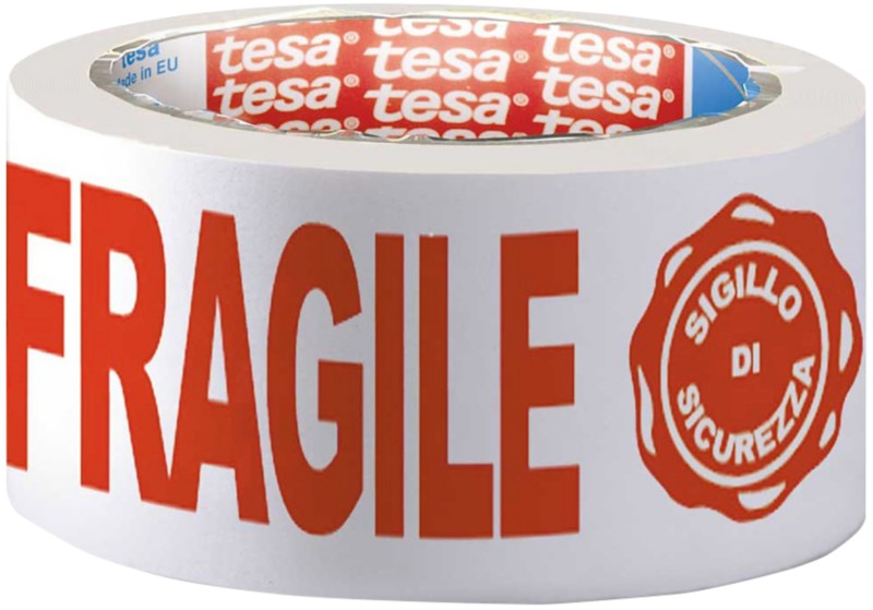 tesa Verpackungsklebeband FRAGILE Rot, Weiß 50 mm (B) x 66 m (L)