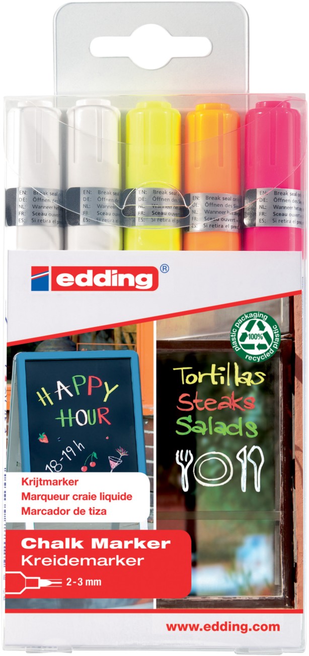 edding 4095 Non-permanent Kreidemarker Farbig sortiert Mittel Rundspitze 5 Stück