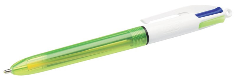 BIC 4 Colours Fluo Kugelschreiber Blau, Gelb, Rot, Schwarz Mittel 0.4 mm Nachfüllbar
