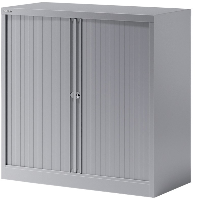 Bisley Tambour Cupboard Lockable with 1 Shelf Steel Essentials 1000 x 470 x 1000mm Silver