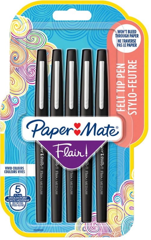 Papermate Fineliner Pen Flair 0,7 mm Schwarz 5 Stück