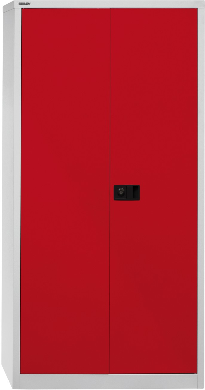Bisley Flügeltürenschrank Stahl 4 Fachböden abschließbar 914 x 500 x 1.950 mm Hellgrau, Rot